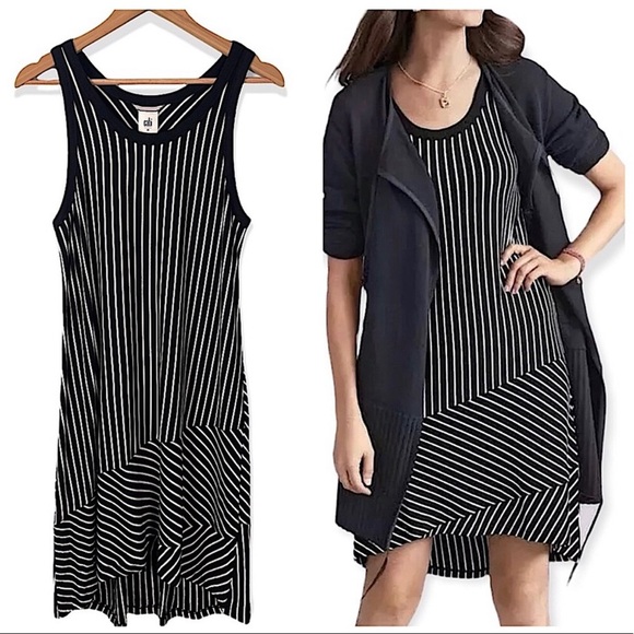 CAbi ATC Wink Dress Stripes Stretchy Artsy Layer Asymmetrical-  Sz Med - Picture 1 of 6